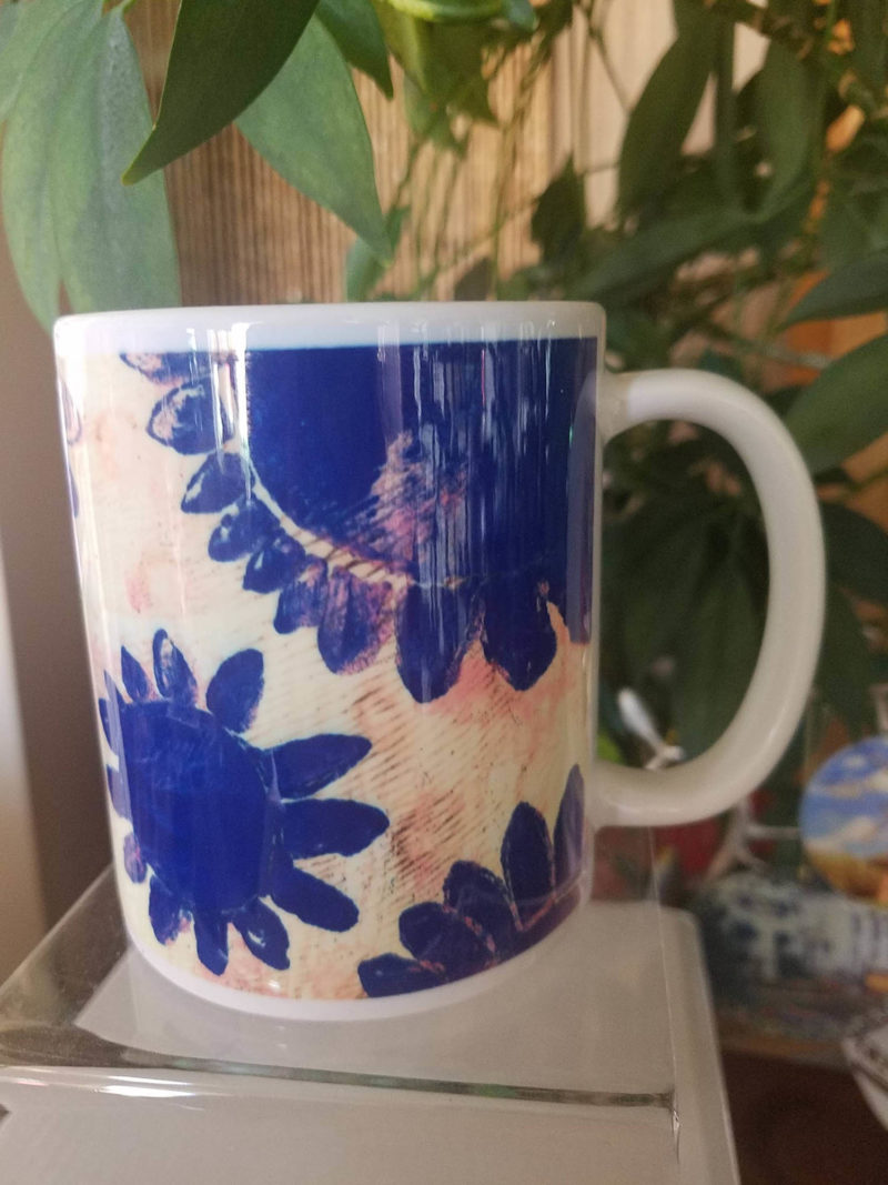 blue floral coffee mug