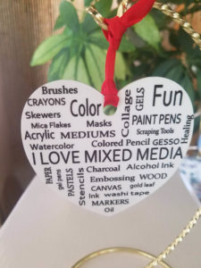 i love mixed media heart ornament