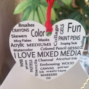 i love mixed media heart ornament