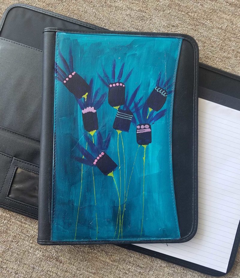 Handpainted Padfolio holds 8 1/2 x 11 note pad, business cards & loose papers