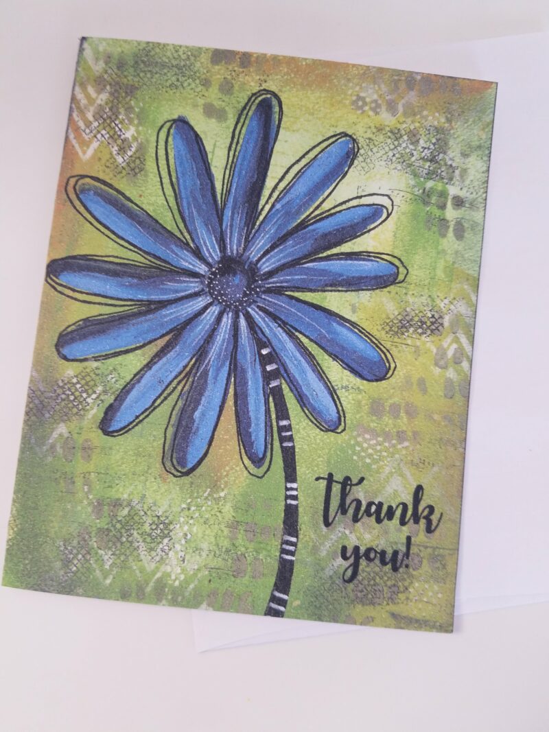 Blue Daisy floral thank you note card blank inside from Studio Patty D