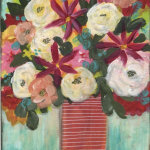 Red, Pink and White floral bouquet artwork by artist Patty Donahue at Studio Patty D in Geneva, IL