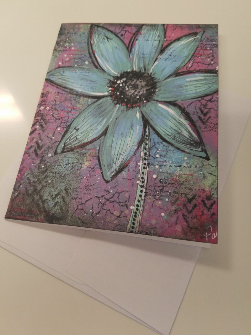 Too Pink to be Blue Sunflower floral note card blank inside from Studio Patty D