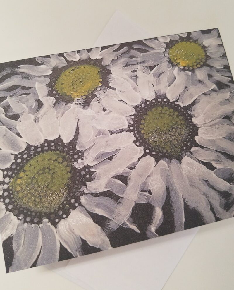 White Sunflower floral note card blank inside from Studio Patty D