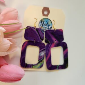 Purple Batik rectangle drop statement earrings from Studio Patty D in Geneva IL