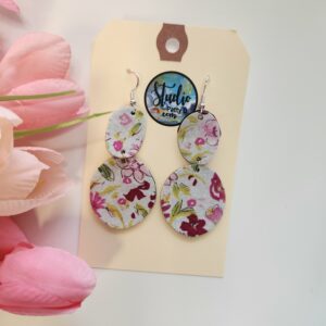 Spring floral oval stack statement earrings from Studio Patty D in Geneva IL