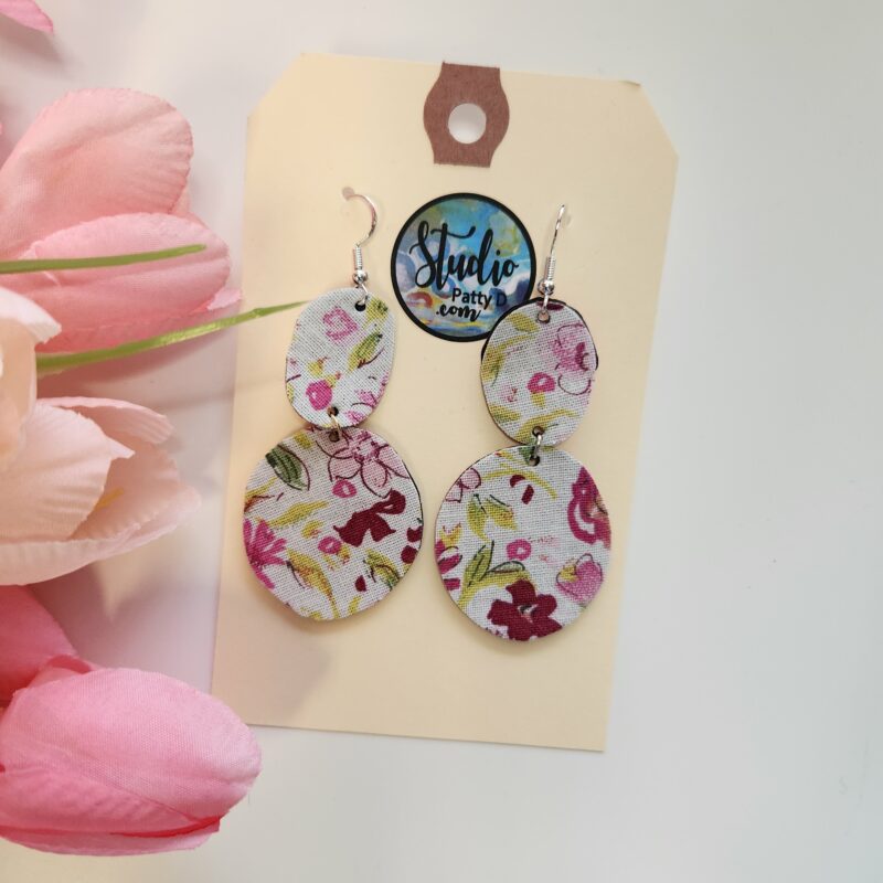Spring floral oval stack statement earrings from Studio Patty D in Geneva IL