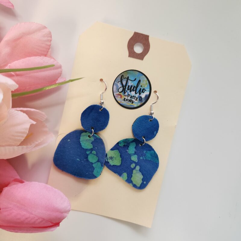 blue batik statement earrings from Studio Patty D in Geneva IL