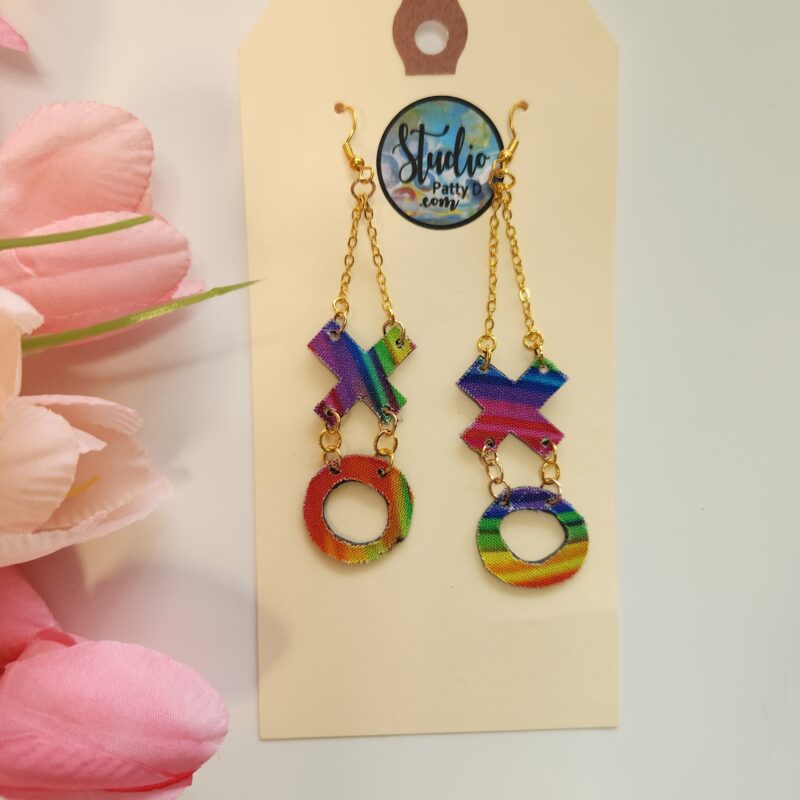 hugs and kisses rainbow statement earrings from Studio Patty D in Geneva IL