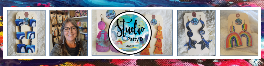 Photo collage of fabric statement earrings at Studio Patty D