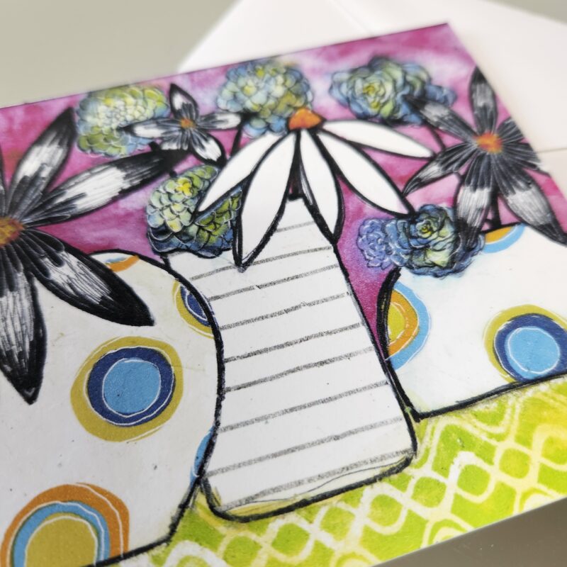 close up of floral note card
