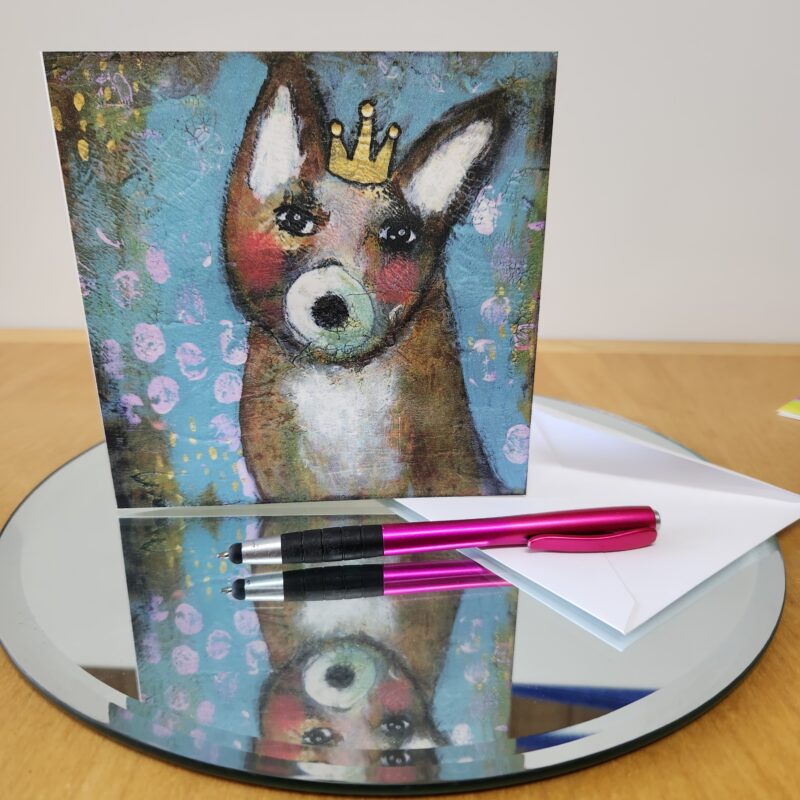 blank note card with a cute dog on the front