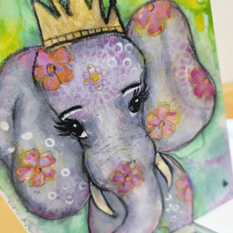close up of cute elephant note card