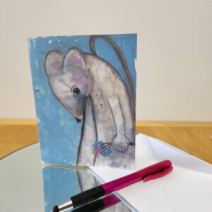 A2 note card with a mouse printed on the front