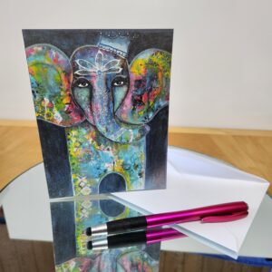A2 note card with an elephant printed on the front