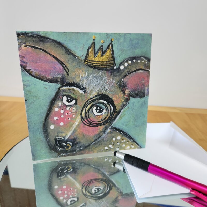Square note card with a dog printed on the front