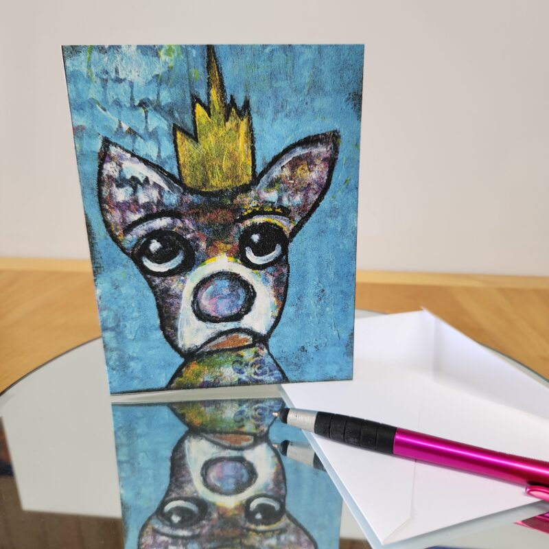 A2 note card with Henry the dog on the front