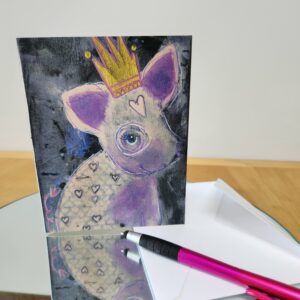 A2 note card with a pig printed on the front