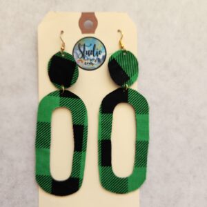 Green Plaid Statement Earrings for pierced ears