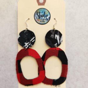Red & Black Plaid Statement Earrings for pierced ears