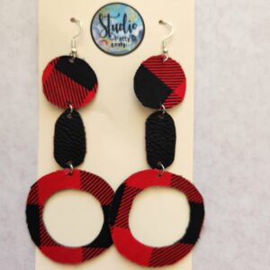 Red Plaid Statement Earrings for pierced ears
