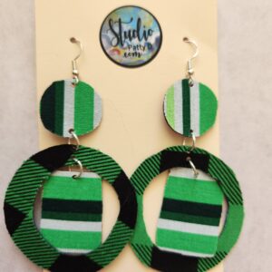 Green Plaid & Stripes Statement Earrings for pierced ears
