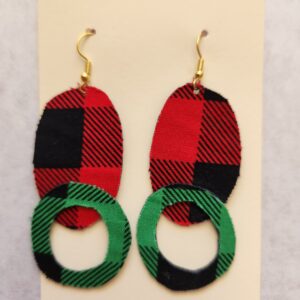 Red & Green Plaid Statement Earrings for pierced ears