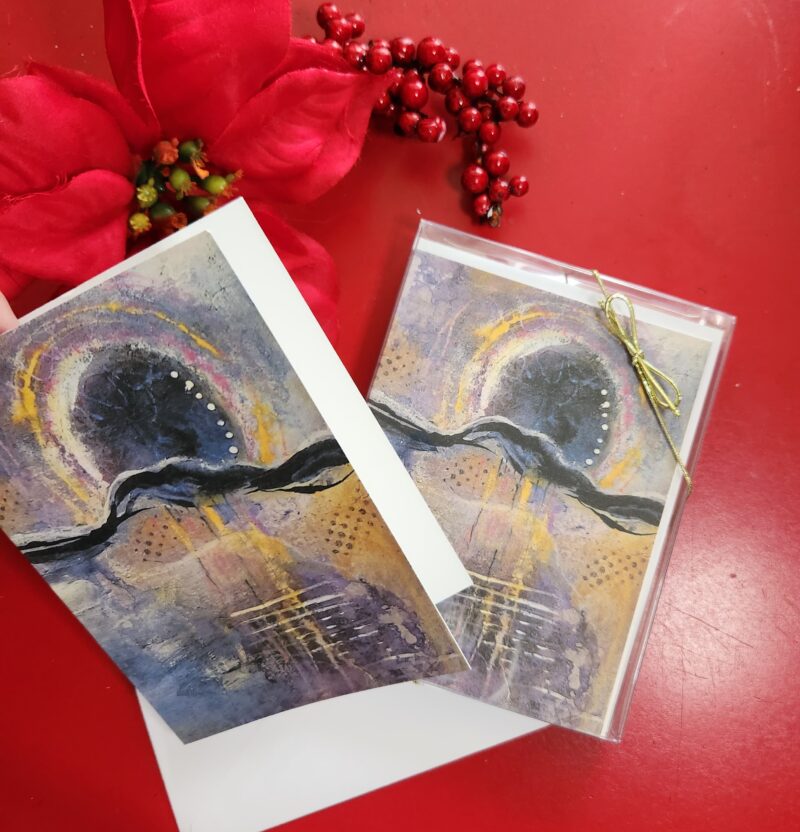 Holiday card image of a deer, from the original artwork of Patty Donahue