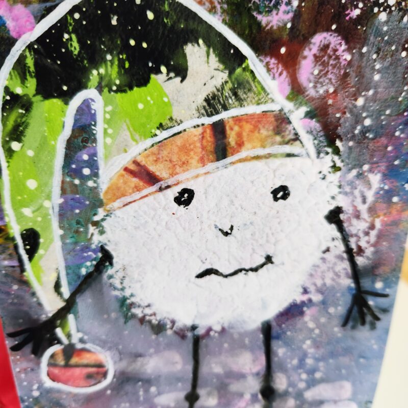 Melvin - A2 size greeting card with snowman artwork on the front. Patty Donahue artist