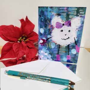 Snowball - A2 size greeting card with snowgirl artwork on the front. Patty Donahue artist