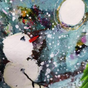 Winter Wonder - A2 size holiday greeting card with a snowman forest scene on the front. Patty Donahue artist